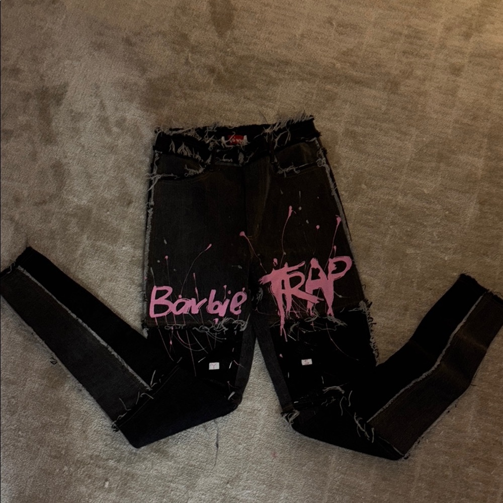 Women's Black and Pink Jeans